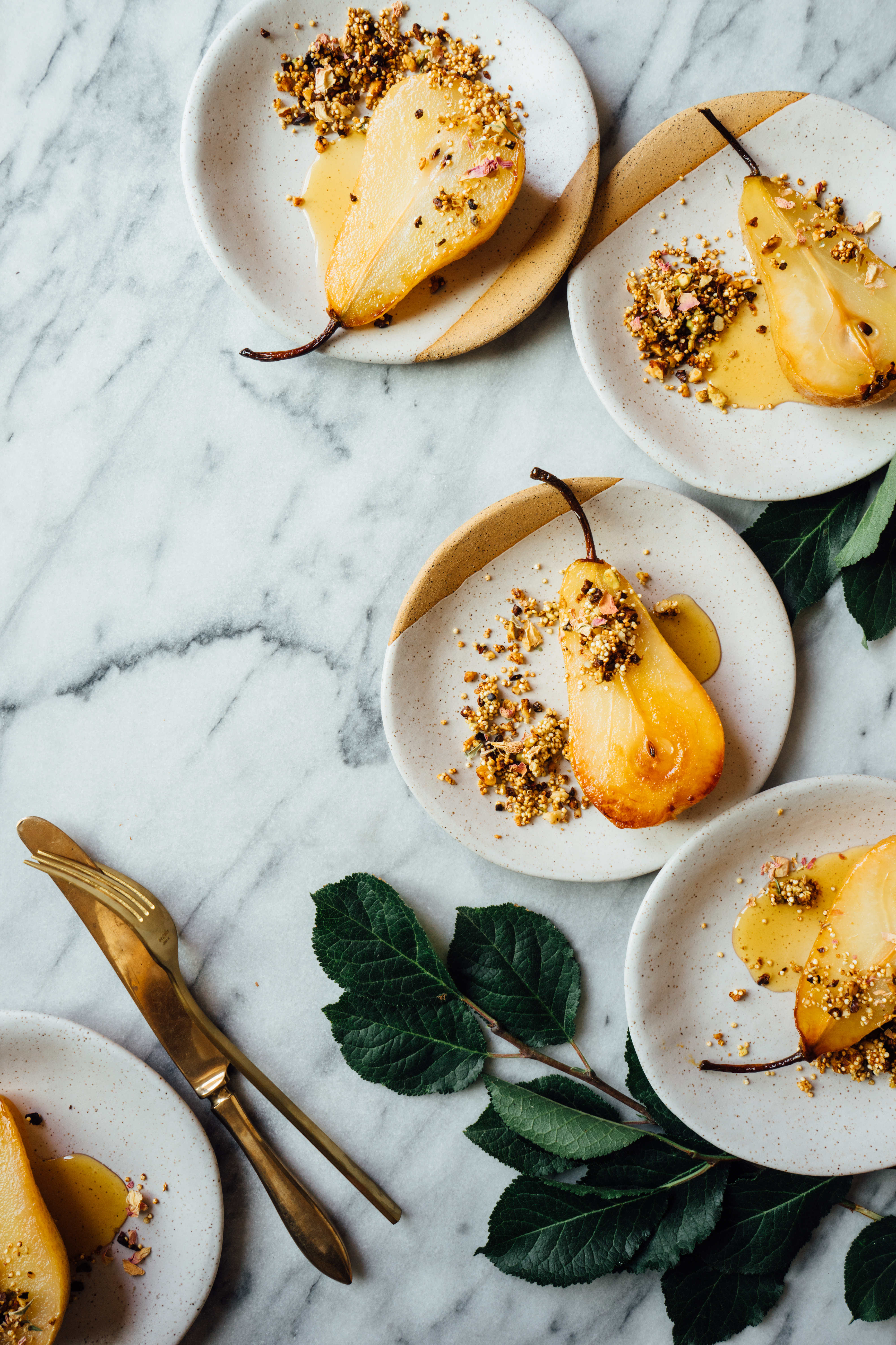 Honey Roasted Pears with Quinoa Nut Crunch | TENDING the TABLE