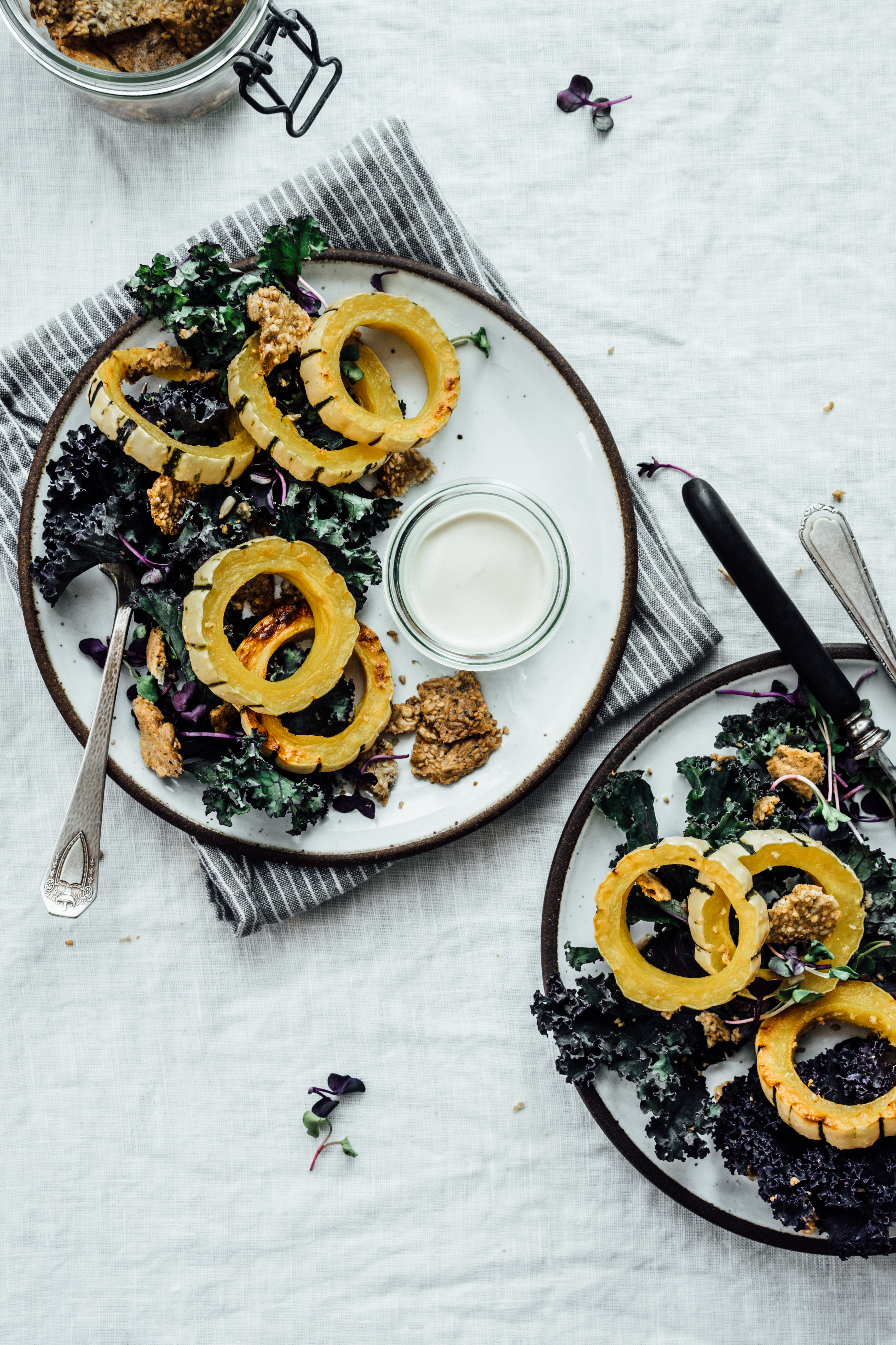 Roasted Squash Salad with Sesame Crisps and Creamy Miso Dressing | TENDING the TABLE